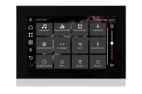 TOUCH version of audio multimedia device, for home automation integration, stereo amplifier, microphone, with integrated sources and player