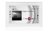 TOUCH version of audio multimedia device, for home automation integration, stereo amplifier, microphone, with integrated sources and player