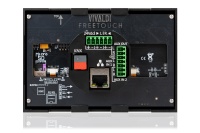 TOUCH version of audio multimedia device, for home automation integration, stereo amplifier, microphone, with integrated sources and player