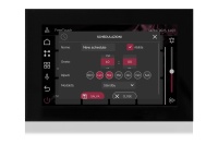 TOUCH version of audio multimedia device, for home automation integration, stereo amplifier, microphone, with integrated sources and player