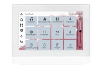 TOUCH version of audio multimedia device, for home automation integration, stereo amplifier, microphone, with integrated sources and player