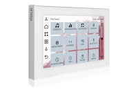 TOUCH version of audio multimedia device, for home automation integration, stereo amplifier, microphone, with integrated sources and player